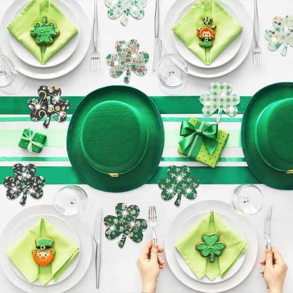 2/$16 - No. 02 - Sparkly, Diamond Art Shamrock Clover Holiday Coaster, Green - Picture 13 of 17